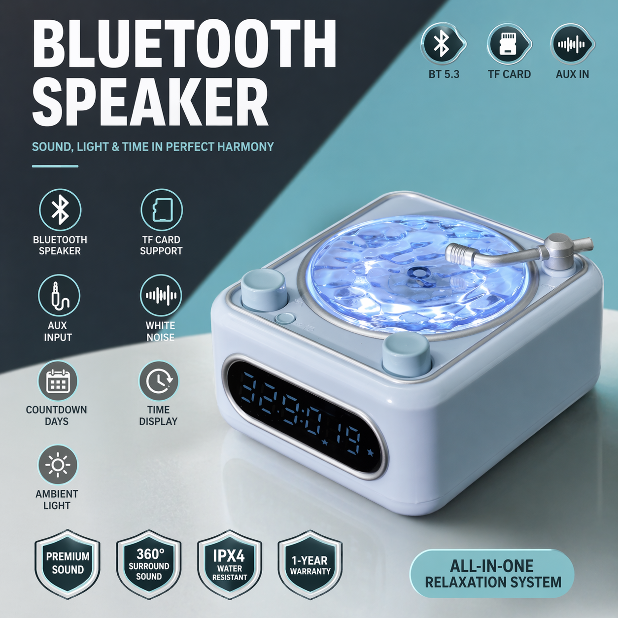 Multifunction Bluetooth Speaker with RGB Lamp & White Noise