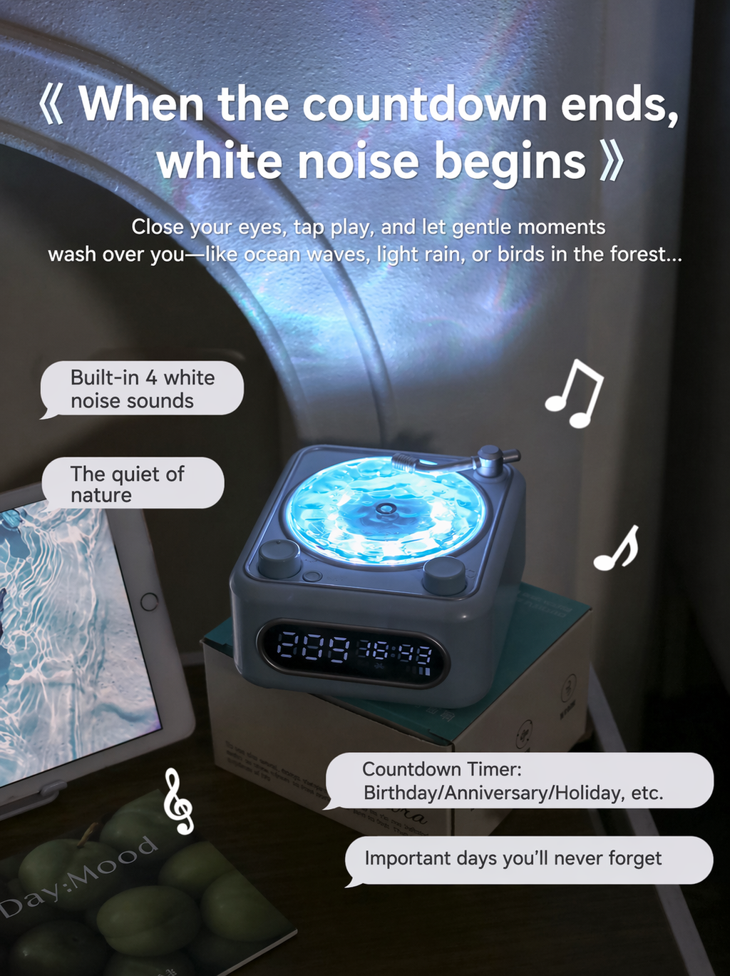 Multifunction Bluetooth Speaker with RGB Lamp & White Noise
