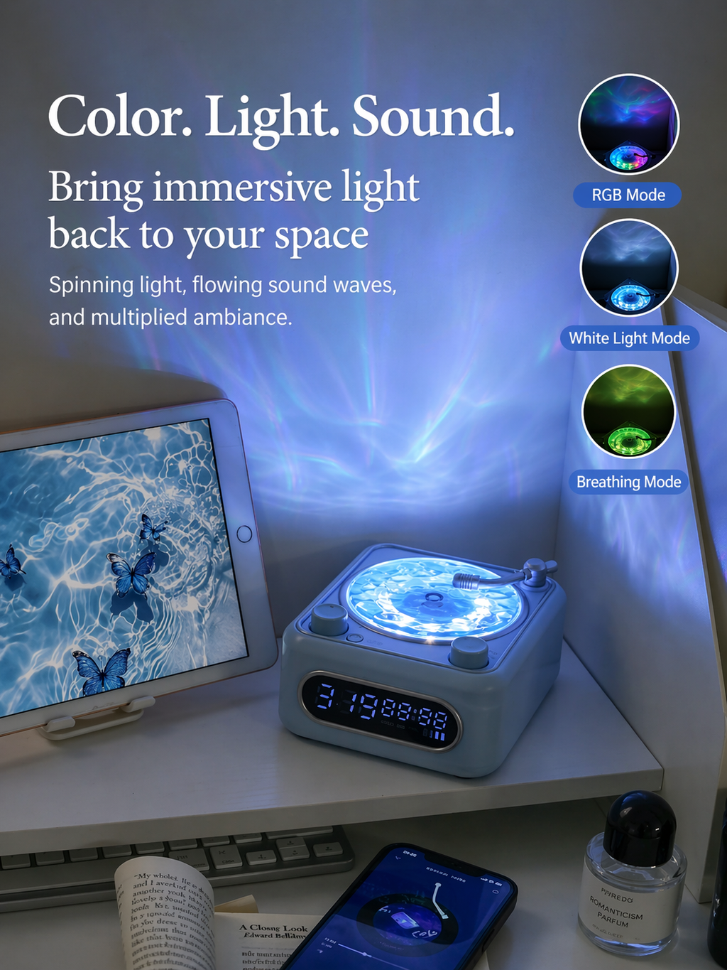 Multifunction Bluetooth Speaker with RGB Lamp & White Noise